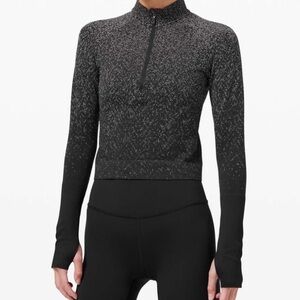 Lululemon Athletica REST LESS CROPPED HALF-ZIP Herringbone Fade Black/White Sz 8
